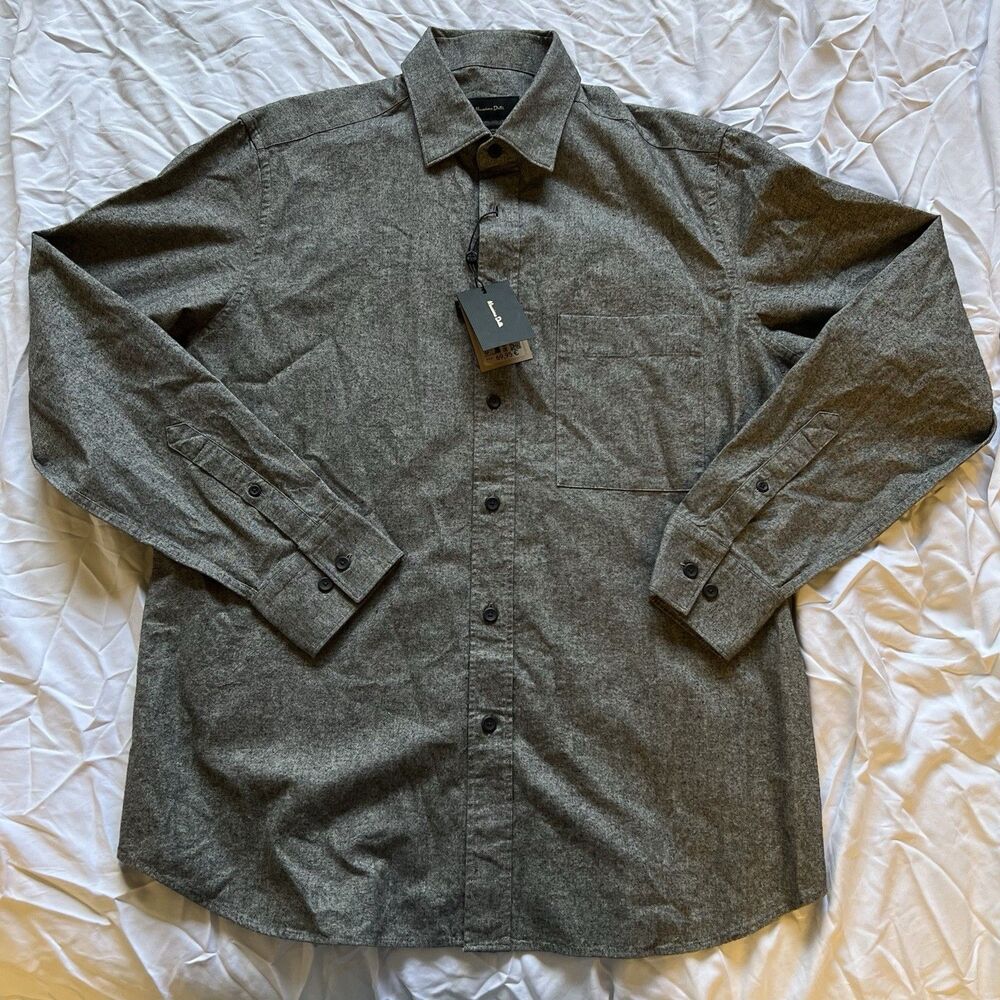 Massimo Dutti Mens Grey Button Down Shirt Size L Regular Fit 100% Cotton NWT